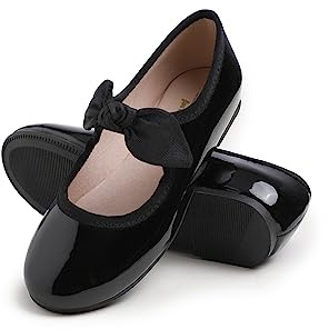 Feversole Girls Cute Dress,Ragazze Mary Jane Strap Scarpe Basse Ballerine da Principessa Scarpe da Scuola Piatte Fiocco Carino Nero Pat 34 EU