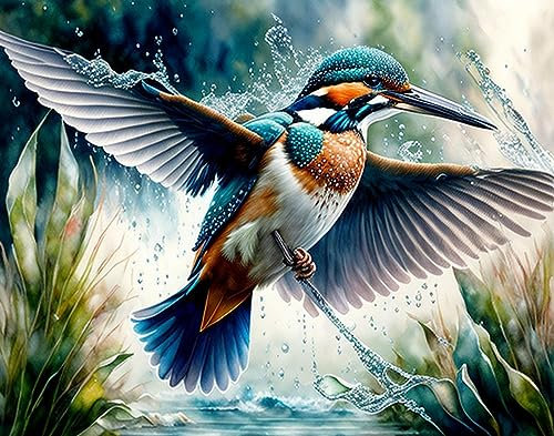 AgaaTi Deko Kunstdrucke Wandbild Leinwandbild Eisvogel stürzt mit ausgebreiteten Flügeln ins Wasser für Heimtextilien 60x90cm