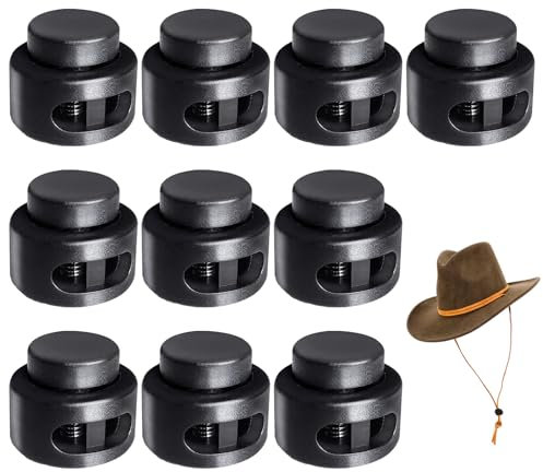 10 Stück Kordelstopper Band Klemme,Federschnurschlösser, Doppellöcher Kordelenden,Verschluss,Knebelstopper, Schieber für Stopper Schnellverschluss Schnürsenkel,Schnur Rutsche-bis Ø 5.4 mm Schwarz