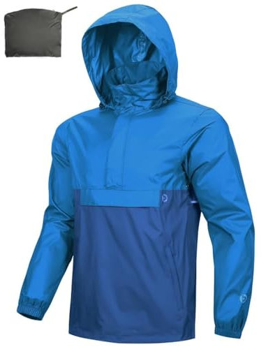 Outdoor Ventures Herren Regenjacke Wasserdichter Pullover mit Kapuze Packbare Reflektierende Jacke Leichte Fahrrad Windjacke Atmungsaktive Softshelljacke für Wandern Königsblau/Klassisch Blau M