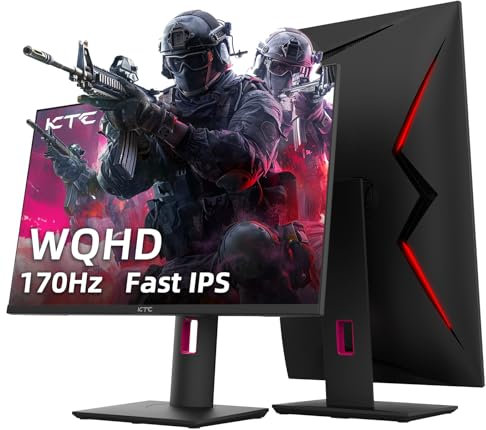 KTC Monitor da gioco 2K da 165 Hz da 68,6 cm – Schermo per computer GTG Fast IPS da 1 ms con FreeSync e G-Sync, HDR, porte HDMI/DP/USB, inclinazione, girevole e girevole, gamma di colori 131% sRGB e