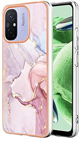 Adolasx Kompatibel für Xiaomi Redmi 12C / 12 C / 11A Hülle Marmor Motiv Silikon Bumper + PC Hart Backcover Ultra Dünn Hüllen Handyhülle Cover Case - Rosa