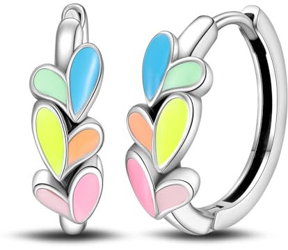 CYCUFF 925 Sterling Silber Hoop Ohrringe - Bunte Cubic Zirkonia Schmuck für Frauen Set - Geschenke für Sie (Bunt Leuchtende Dreifach-Pfirsich-Herz-Ohrringe)