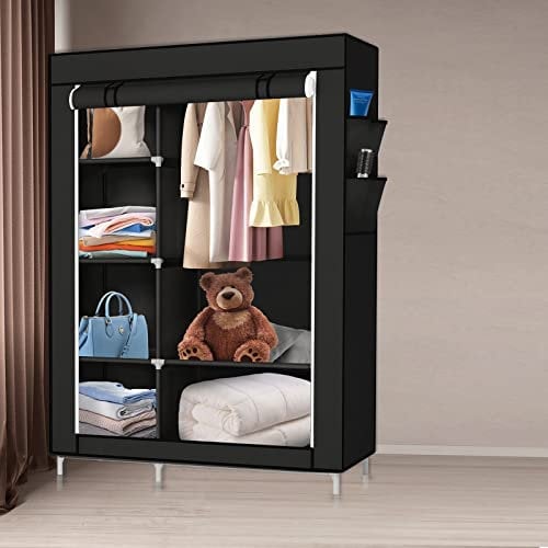 RELOVE Armoire de rangement pliable en tissu non tissé avec fermeture éclair - Armoire de camping (105 x 45 x 170 cm)