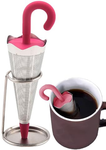 Regenschirm Teesiebe für losen Tee | 1/4 Stück Tee Ei aus Edelstahl | Kreatives Teesieb in Regenschirmform mit Abtropfschale | Wiederverwendbare Tee-Ei, Zubehör, Freunde