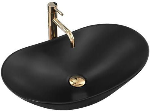 GTM Design Aufsatzwaschbecken Modern Waschbecken ohne Hahnloch - Elegant Aufsatzwaschbecken Oval für Badezimmer und Gäste WC - nur Bad Waschbecken - Modell 2