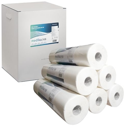 Draps d'examen gauffre point à point pure ouate 2x17.5g/m² - Carton de 9 rouleaux - 2 plis - 121 formats 50x37cm - DRP-MDK9001- Certifié France Medical Industrie