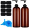 Partideal Pump Bottle Dispenser, 2 Pcs 1000ml/35.2oz Refillable Empty Plastic Amber Bottles with Funnel and Label for Lotions, Shampoo, Conditioner
