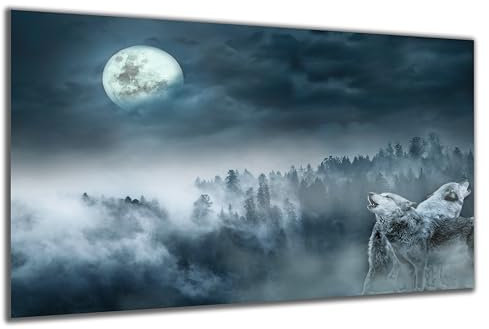 DARO Design - Wand-Bild auf 6mm HDF 40x30 cm Wölfe Mond - Wand-Deko Bilder Geschenk