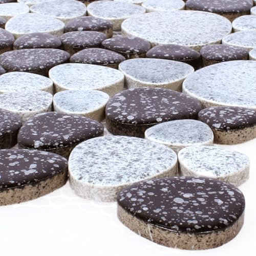 Keramikmosaik Fliesen Flusskiesel Optik Maintower Schwarz Weiß