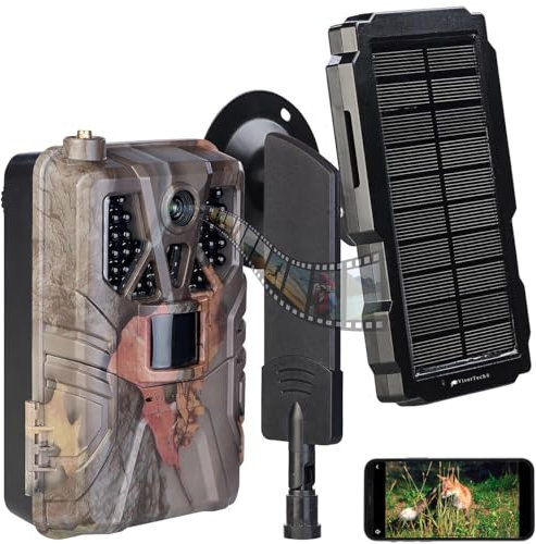 VisorTech Jagdkamera: 4G/LTE-Akku-Wildkamera mit 2K-Auflösung und Akku-Solarpanel, 5.000 mAh (LTE-Solar-Wildkamera, mit Solarpanel, Überwachungskamera Set)