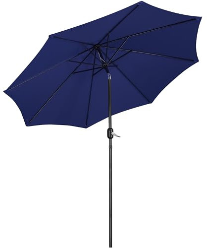 Yaheetech Parasol Inclinable 270 cm Parasol de Jardin Extérieur 8 Baleines en Métal Bouton-poussoire Manivelle Protection Solaire pour Terrasse Jardin Plage Piscine Balcon Marine