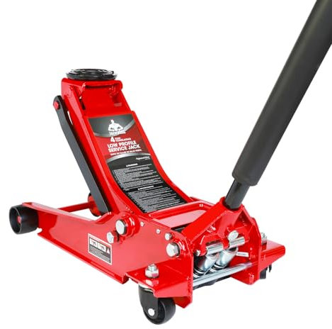 Jack Boss Wagenheber, 4 Tonnen, hydraulischer Niederprofil-Wagenheber mit Doppelkolben-Schnellhebepumpe, 4 Tonnen Kapazität, Rot