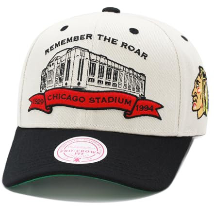 Mitchell & Ness Chicago Blackhawks NHL Stadium Pro Crown Precurved Vintage Snapback Hat Adjustable Cap - Cream/Black, Cream, Einheitsgr��e