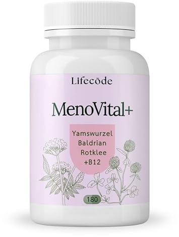 Wechseljahre Kapseln für Frauen ab 50 | Meno Vital+ | Komplex mit Yamswurzel, Rotklee & Baldrian | Eisen, Folsäure & B-Vitamine | Hitzewallungen, Schlaf & Stimmung | 180 vegane Kapseln, laborgeprüft