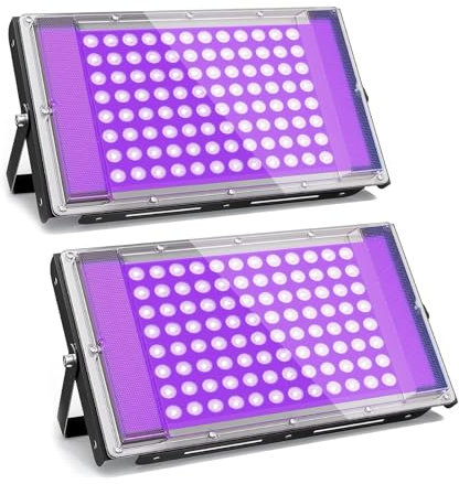 GKT 2pcs 100W Lumiere Noire, Lumiere UV, Etanche IP66, Lumière Noire avec Prise, Pour Halloween, Noël, Body Painting, Affiche Fluorescente, Soirées à la Lumière Noire