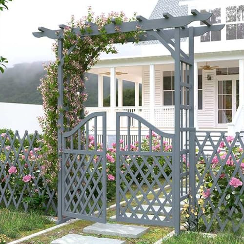 Gartenbogen, Bogenspalier für den Außenbereich mit Tor, langlebige Laubenpergola aus Holz für Hochzeitsdekoration, Kletterpflanzen, Rasen, Terrasse, Party, Terrasse ( Color : Gray , Size : 140cm/55.1i