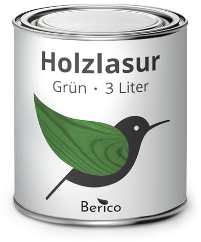 Berico Holzlasur - Grün - 3 Liter Lasur - Wetterfeste Holzschutzlasur für Innen und Außen - Holzschutz, Wetterschutz und UV-Schutz