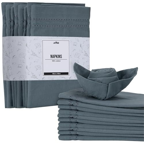 JEMIDI Blaue Baumwollservietten - 12er Set - 100% Baumwolle - Stoffservietten Baumwolle -Servietten Stoff mit Breiter Saumstich - Tischservietten Stoff - 180 GSM - Blau