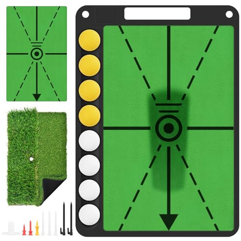 BROTOU Golf Hitting Mat Swing Path Detection, Analyse Swing Path & Correct Stance & Posture, Golf Practice Mat with Ball Tray, Rubber Base, Dual Turf Mat, for Outdoor Indoor Golf Training (Velvet Mat)