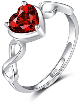 Qings Herz Granat Geburtsstein Januar Ringe für Damen 925 Sterling Silber Verstellbarer Offener Unendlichkeits Hochzeit Ring mit Zirkonia Geburtstag Weihnachten Schmuck Geschenke für Mutter