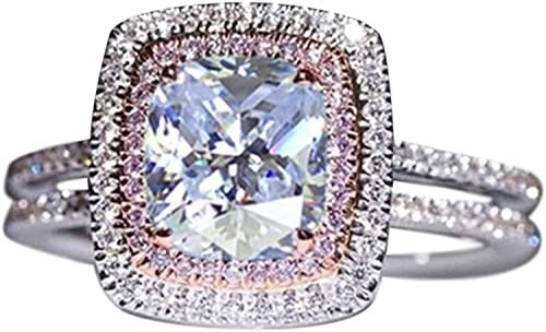 PULABO Prinzessin Ringe für Frauen, bunt, Luxus, geschliffener Kristall, quadratisch, Zirkonia, Ehering, Verlobungsband, Versprechen, Damen, Braut, glänzend, Halo-Bands, Partyschmuck bequem