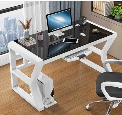 Bureau d'ordinateur moderne en verre trempé pour bureau à domicile et jeux vidéo avec table de salle à manger fonctionnelle et design professionnel 120 cm