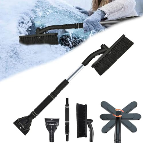 YongSral 3-in-1 Eiskratzer Auto mit Besen, 80CM Schneebesen Auto Ausziehbar, 360 ° Drehbarer Teleskop Schneebesen Auto, Scheibenkratzer Auto, Geeignet Auto, SUV, LKW Windschutzscheibe (Schwarz)