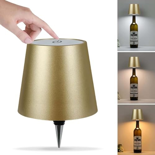 Abat-jour pour bouteille de vin à contrôle tactile, lampe sans fil, 3 couleurs à intensité variable en continu, lumières rechargeables pour bouteilles de vin pour bars, restaurants (jaune)