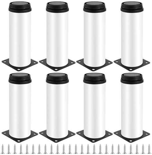 JMIATRY Lot de 8 Pied De Meuble Reglable 15cm, Pied Reglable pour Meuble Réglable de 1 à 10 mm, Pied Meuble pour Pieds d'armoire, Table Basse, Blanc - 50X150MM