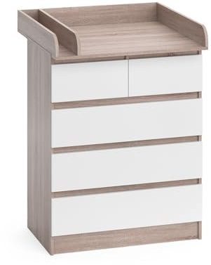 Vicco Wickelkommode Emma, Wickelaufsatz für die Kommode, Sonoma/Weiß, 80 x 110.2 cm mit 5 Schubladen