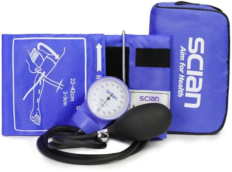 Scian Aneroid Sphygmomanometer - Manual Blood Pressure Cuff with D-Ring Universal Cuff 10-16, Carrying Bag for Nurse Doctor Senior Adult (Blue)