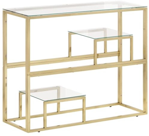 Sufrk Table console dorée en acier inoxydable et verre trempé, table console extensible, économe en espace, design moderne et élégant, console pour maison et bureau