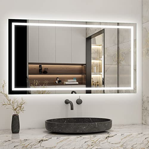 AICA Miroir Salle de Bain 120 x 80cm Anti-buée +dimmable + mémoire, Miroir Lumineux LED