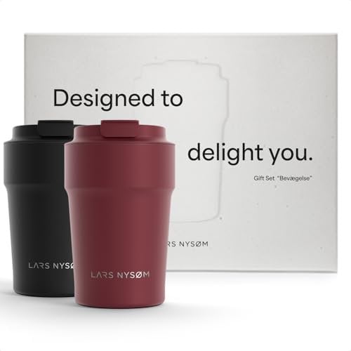 LARS NYSØM Set de regalo de tazas de café térmicas para llevar - 2 tazas térmicas de 380 ml para café - El set de vasos a prueba de fugas viene en una atractiva caja de regalo (Red/Black)