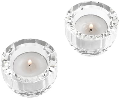 Donoucls Kristall-Teelichthalter, 2er Set – Handgeschliffene Klare Kristall-Kerzenständer (6 cm × 4 cm) für stilvolle Dekoration mit Teelichtern