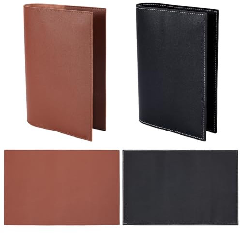 WEBEEDY 4 Pcs Leder Notizbuch-Einband für A5 Zeitschriften Hardcover Skizzenbuch, nachfüllbare Leder Handgemachte Notizbuch Cover Vintage Buch Protector, 33.5x23cm (Schwarz, Brünett)