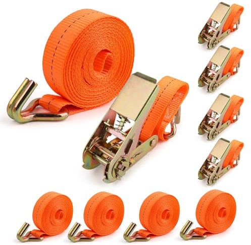 4 correas tensoras con trinquete y gancho, 4 m x 25 mm, correa de amarre resistente para motocicletas, coches, remolques, seguridad de carga, certificado TÜV/GS, correa de fijación