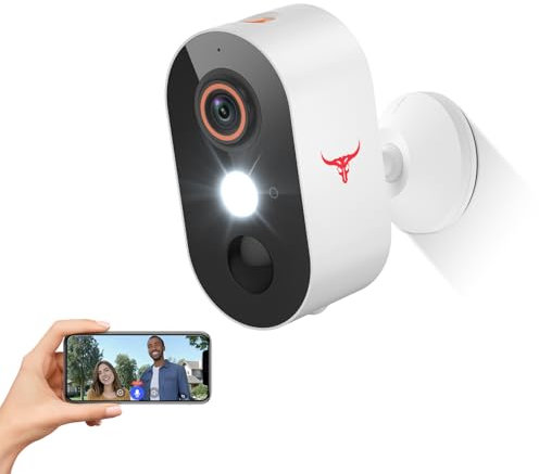 ByteBlaz Caméra de sécurité extérieure sans fil avec projecteurs, alimentée par piles, détection humaine AI, conversation bidirectionnelle, vision nocturne en couleur, stockage dans le cloud, WiFi 2,4