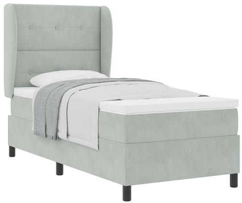 vidaXL Taschenfederkern-Bettmatratze mit Samtbezug Hellgrau 90X200Cm Abnehmbarer Reißverschluss Mittelharte Unterstützung für Schlafzimmer Komfortmöbel Schoner Schaumtopper Box
