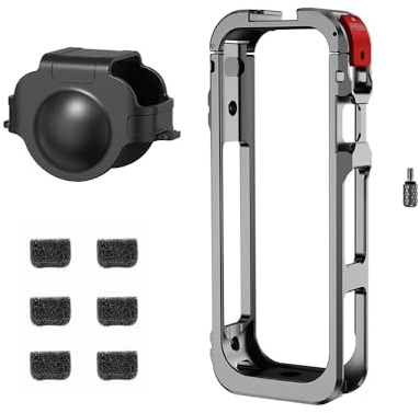 Custodia protettiva in alluminio per Insta360 X5, telaio in metallo con copriobiettivo e protezione antivento per microfono, adattatore di espansione con vite da 6,35 mm e porta cold shoe per