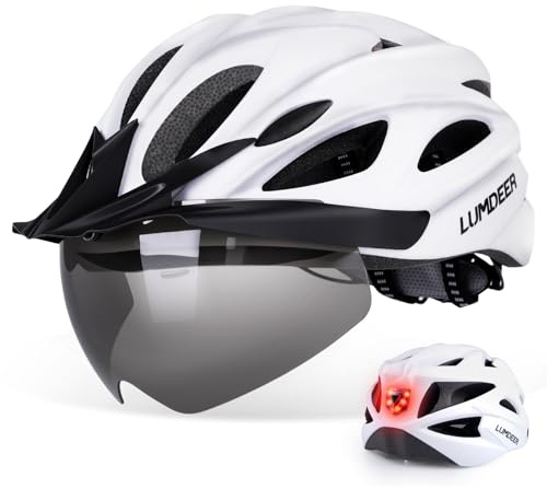 LUMDEER Fahrradhelm Erwachsene mit Licht, Radhelm mit Abnehmbarer Magnetische Schutzbrille Visier UV400, City Helm Urban für Herren und Damen, Bike Helmet mit 18 Belüftungskanäle