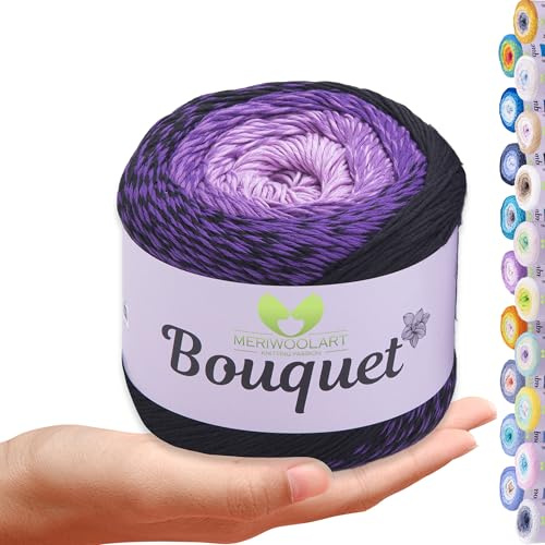MeriWoolArt Bouquet Baumwollgarn – 100% Baumwolle garn – Häkelgarn & Strickgarn mehrfarbig – 250g, 500m – Ideal für Tücher, Babydecken, Amigurumi, Sommerkleidung & Wohnaccessoires 724