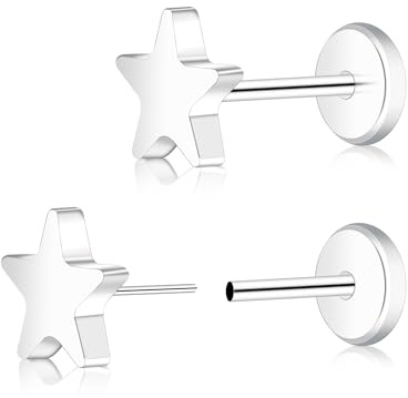 ZDE Frauen Ohrringe Threadless Flat Back Stern Ohrringe Titan Hypoallergene Knorpel Nicht-Nickel Rosa Push Back Ohrring Ohrstecker für empfindliche Ohren Einfache Ohrstecker