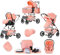 Lnhcrbs Kinderwagen 3 in 1,Reise Pram Lässt Sich Schnell mit Einem Klick Zusammenklappen,Hochformatiger Stroller Set mit Vergrößertem Schlafkorb (38,5 Cm),Cabrio-Kinderwagen Und Buggy(Rosa)