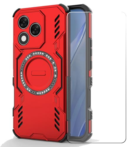 BMPNLSZ HülleBMPNLSZ Hülle für Nothing Phone 3A Pro + HD Displayschutz, Harter PC + Weicher TPU Schutzhülle Cover Magnetsaugen - Gehärtetes Folie Schutzfolie (6,77)-ZGDJ - Rot