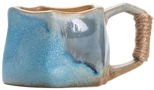 Neroyaner Pottery Coffee Mugs Vintage Coffee Mugs, 250ml Irregular Pottery, Non Slip Japanese Tea Cup with Handle for Tea Latte Cappuccino