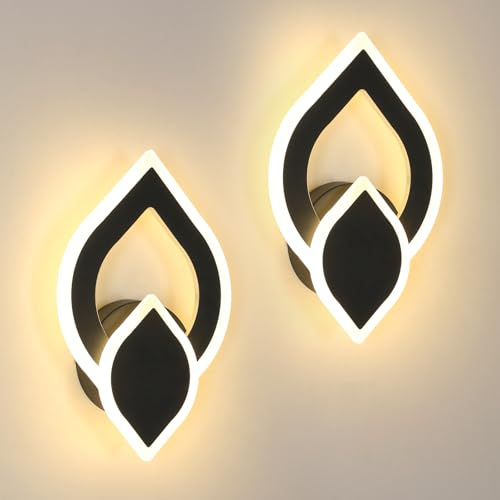 Mckalen 2 Stück Wandleuchte Innen LED,16W 1800LM Modern LED Wandlampe Blumenförmige Schwarz, Acryl Wandbeleuchtung Innen Warmweiß 3000K für Schlafzimmer Korridor Wohnzimmer Flur Treppe