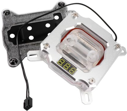 DIYEAH CPU Water Block with Digital Temperature Display Silver Water Cooling Block for Platforms Motherboard Synchronization Compatible Easy Mounting with Baseboard and Screws