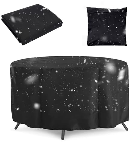 Balkonmöbel Abdeckung Winterfest Rund,Wasserdicht Oxford Gartengarnitur Schutzhülle Runder mit Zugkordel,Abdeckplane für Gartentisch Set Holz Wetterfest mit Aufbewahrungst(Size:128*71cm,Color:Schwarz)